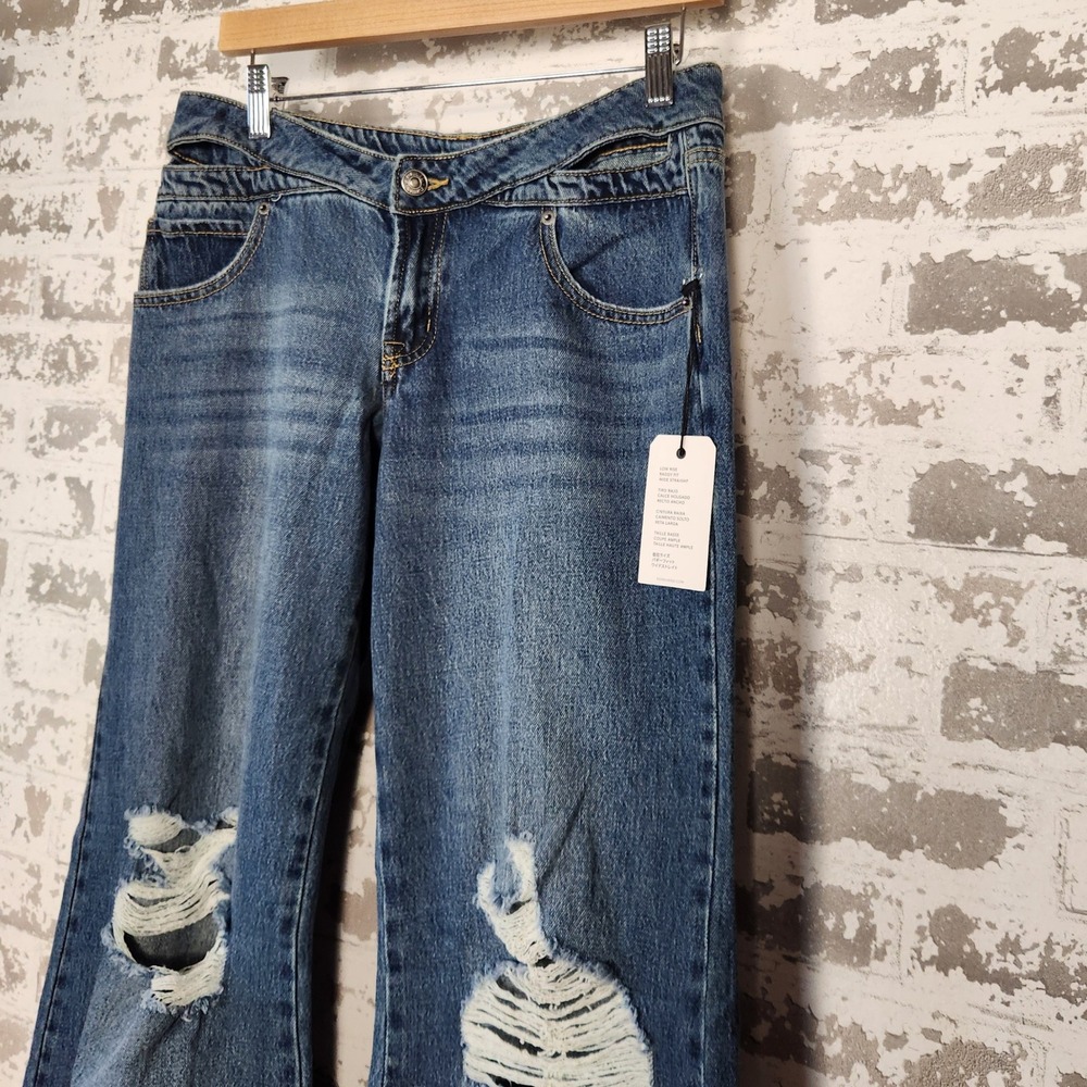 Forever 21 Jeans Women Size 27 Baggy Flare Wide Leg Ripped Distressed Y2K Denim - Picture 6 of 16
